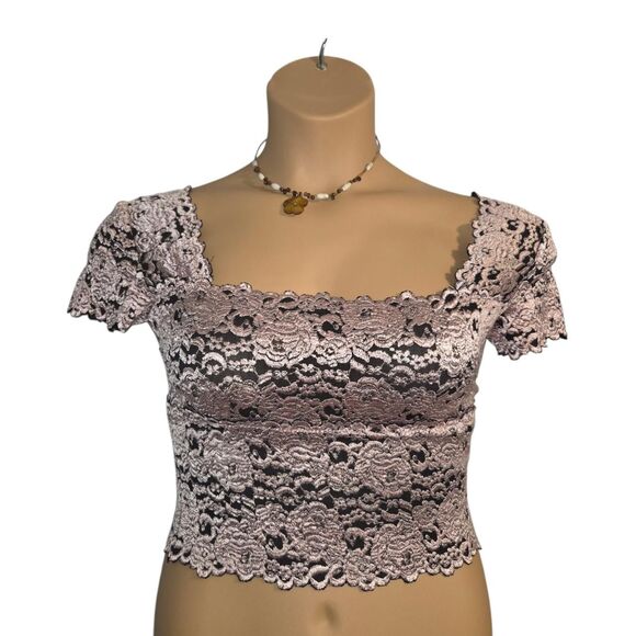 CACHE - 1990s vintage lace bodycon stretch top - MEDIUM - Picture 1 of 7